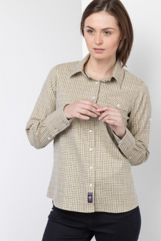 Ladies Country Style Blouse Beige Check