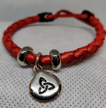 Leather Wristband with charm red woven