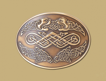 Gürtel-Schließe - Celtic snap on buckle Köpfe altes Messing