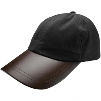 Waxed Baseball Cap black with leather peak