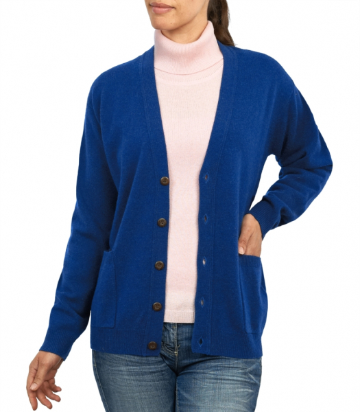 Woolovers Vee Neck Lambswool Cardigan Capriblue