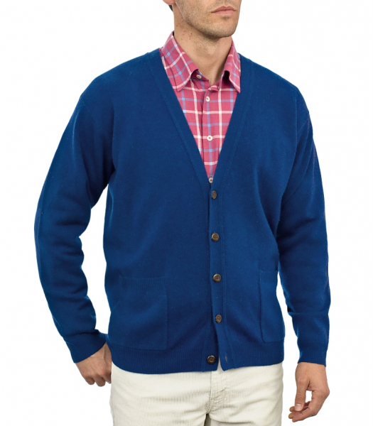 Woolovers Vee Neck Lambswool Cardigan Capriblue