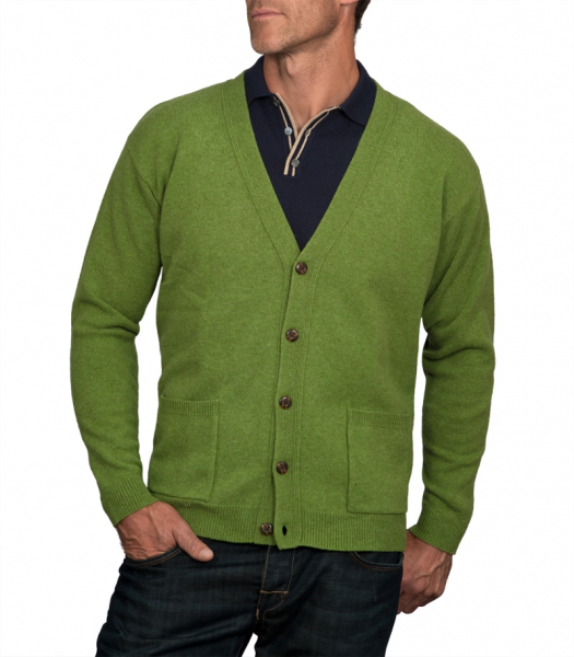 Woolovers Vee Neck Lambswool Cardigan Pea Marl