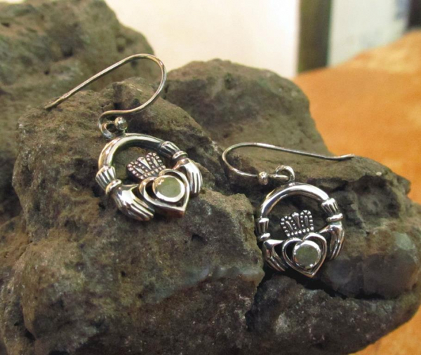 Irish Claddagh Earring with Connemara Marble