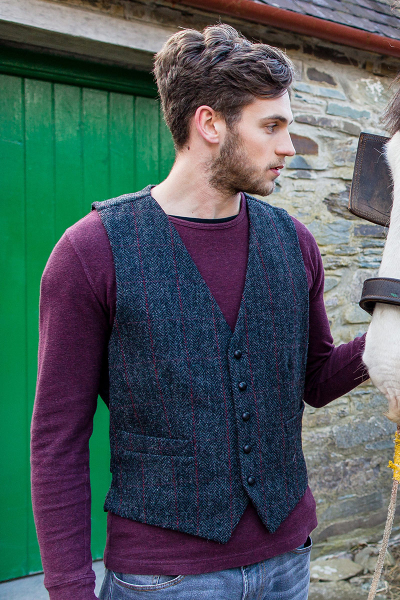 Tweed Vest Mucros-31 Heringbone grey